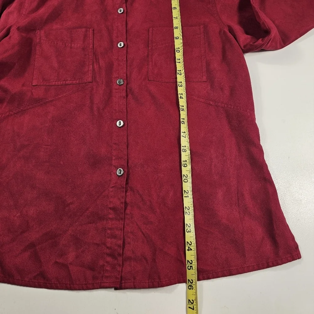 Chico's Women's Hot Pink Faux suede button up blouse Long Sleeve size 1 (M) EUC
